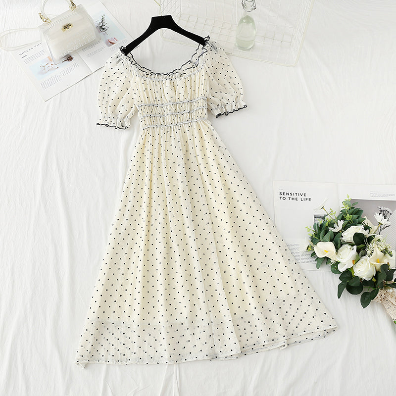 French white temperament small skirt bubble sleeve Princess Dress  4418