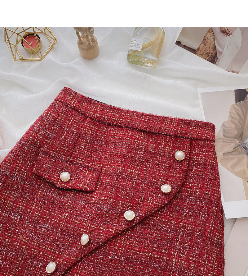 Small fragrance A-shaped skirt, irregular Hip Wrap Skirt  5359