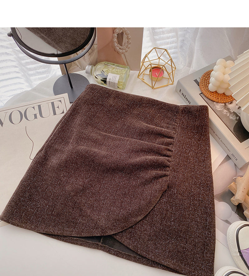Retro irregular pleated high waist skirt  5379
