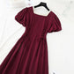 New French retro square neck first love waist slim fairy skirt  4226