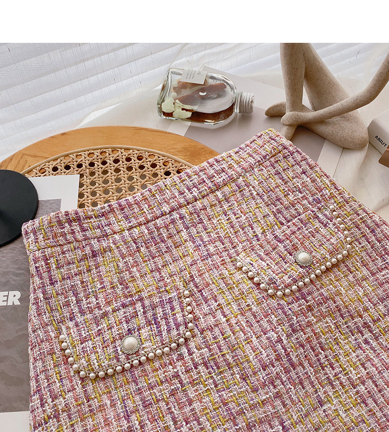 Korean version of A-shaped skirt with thin, fragrant style and tweed  5616
