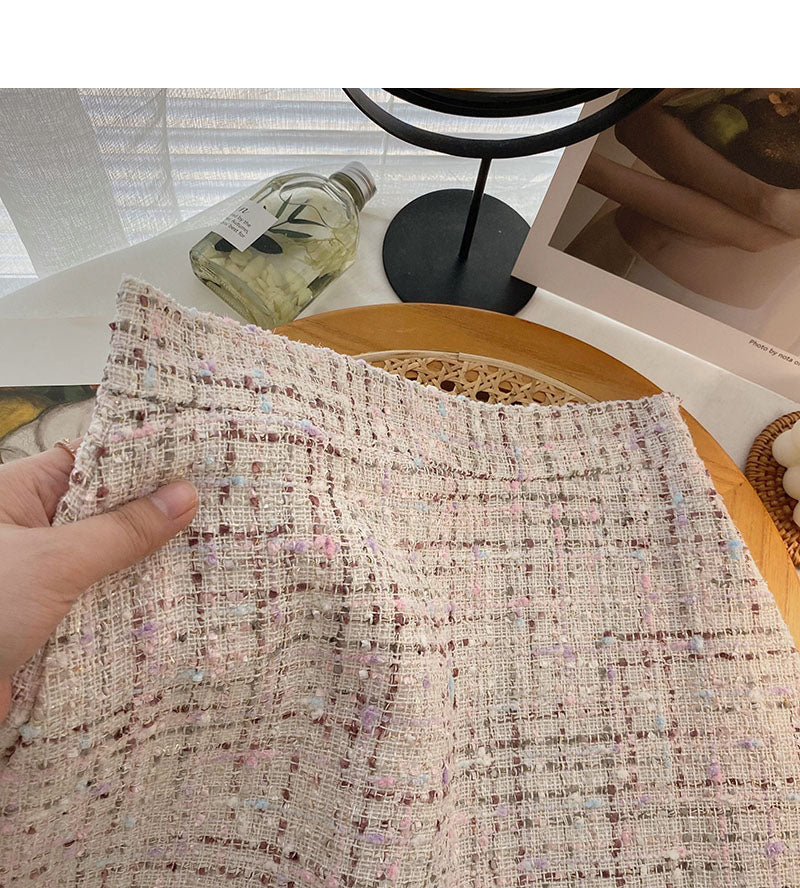 Jupe portefeuille taille haute en tweed rétro à carreaux Gas 5503