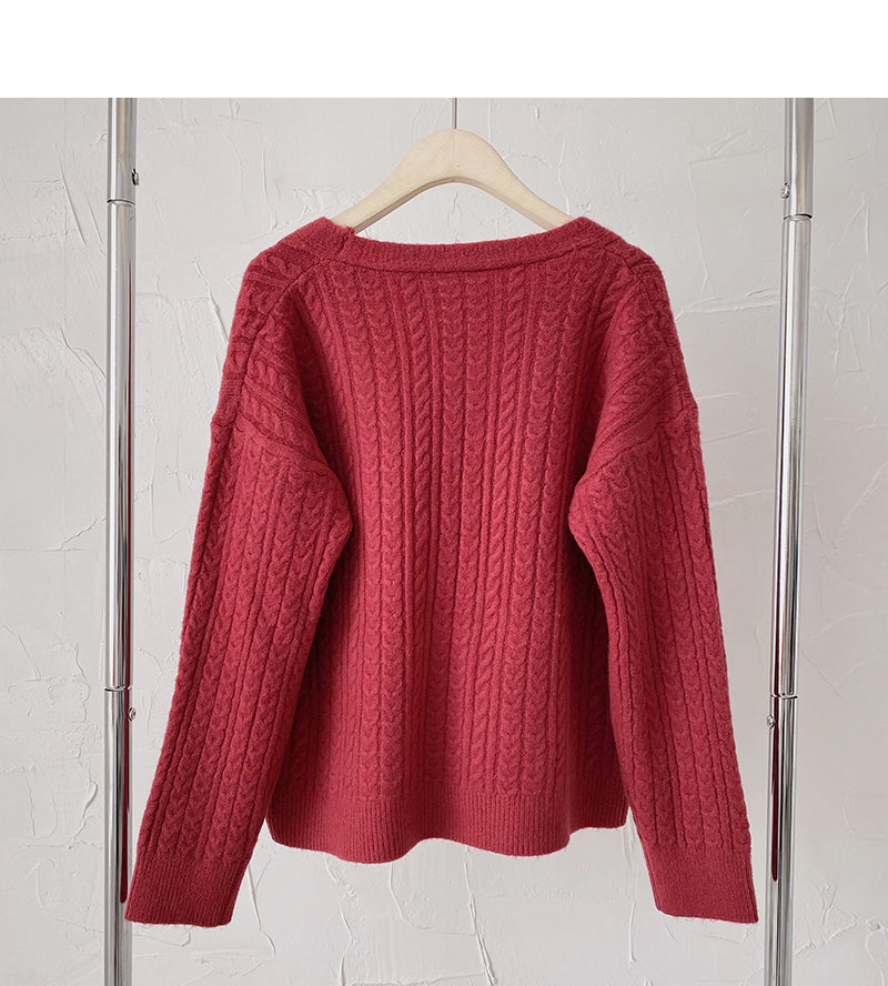 Single breasted V-neck Vintage sweater cardigan  6179