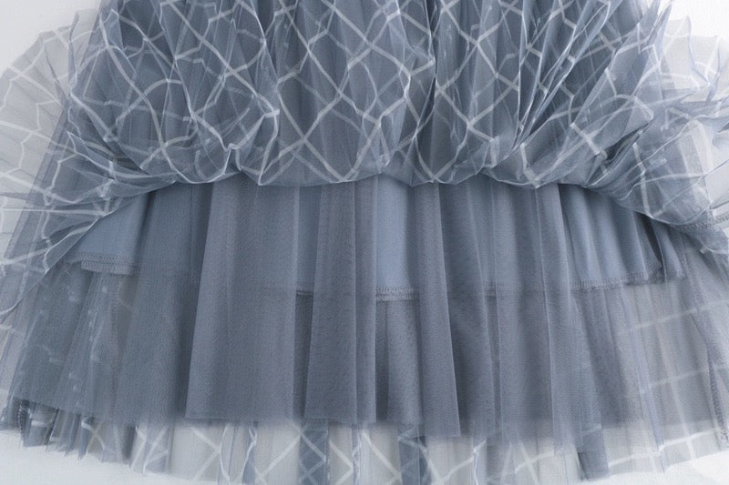 New early spring style, mesh skirt, plaid print pleated skirt  3709