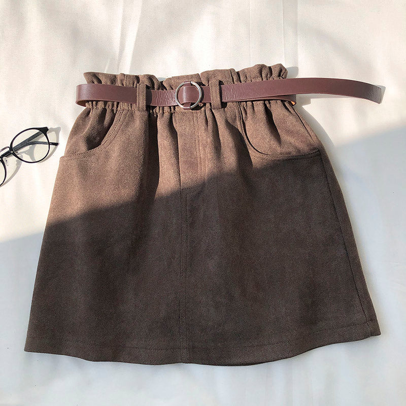 New Korean solid color basic versatile elastic waist A-line skirt  5289
