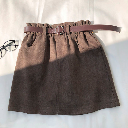 New Korean solid color basic versatile elastic waist A-line skirt  5289
