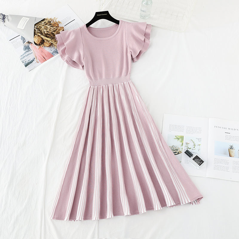 Ice silk thin knitted dress small fragrance temperament goddess style  4678
