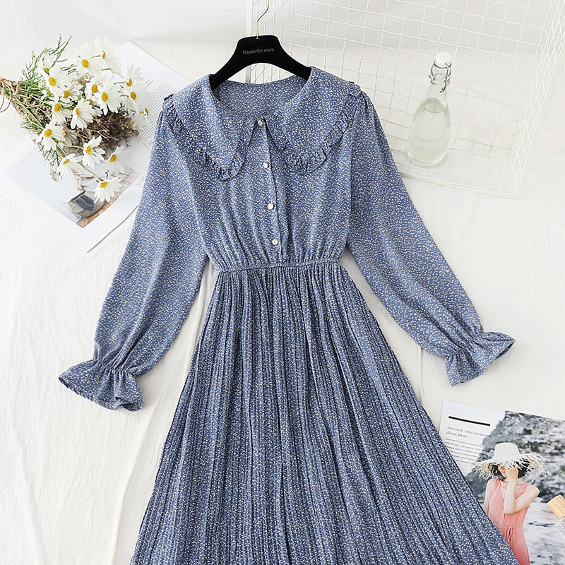 New French age reducing pleated skirt large swing skirt chiffon long skirt  4574