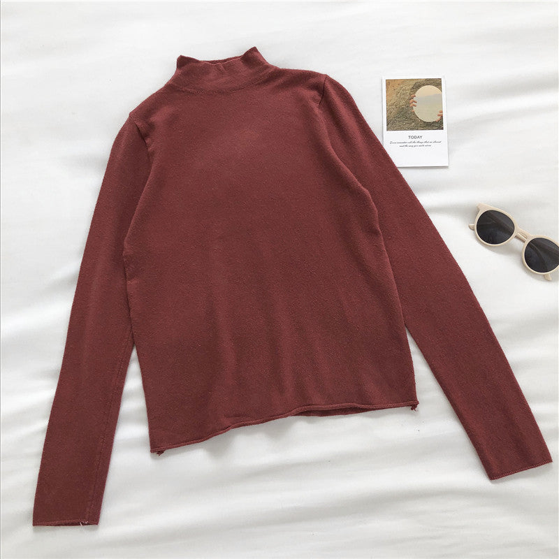 Stehkragen-Pullover Damen Solid Slim Langarm Pullover Top 6454