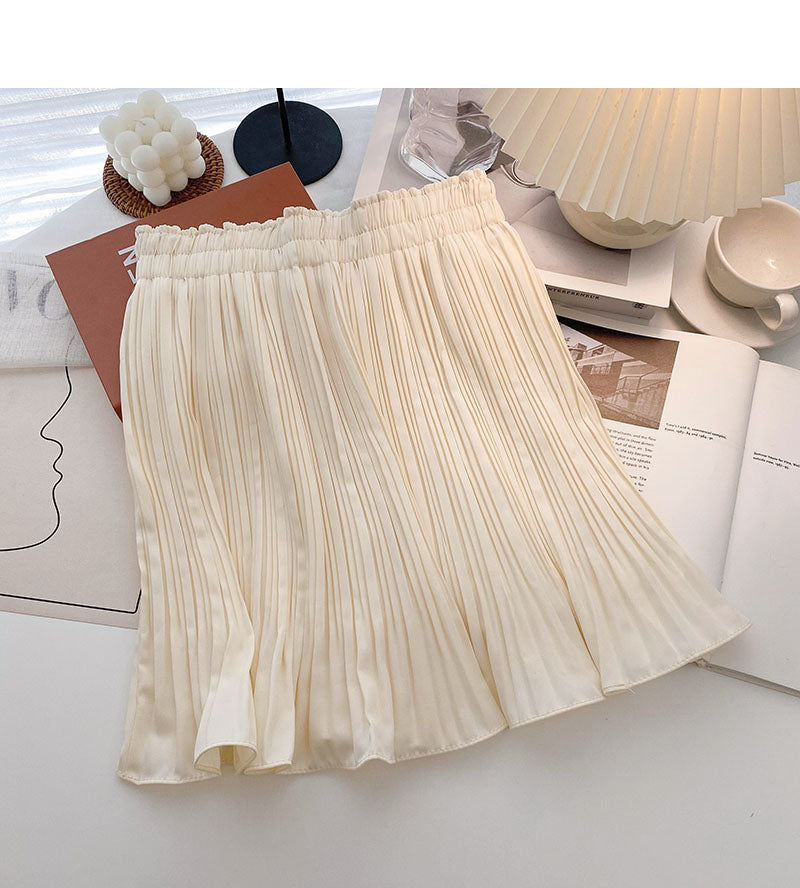 Foreign style solid color pleated high waist A-shaped skirt  5457