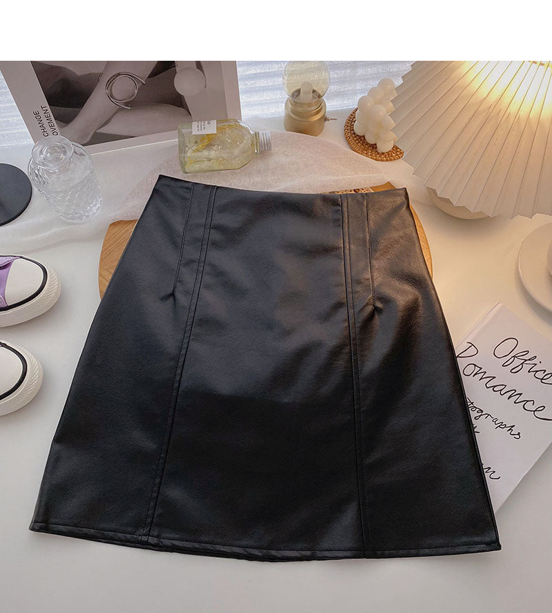 Versatile slim fashion PU leather skirt to prevent light loss  5346