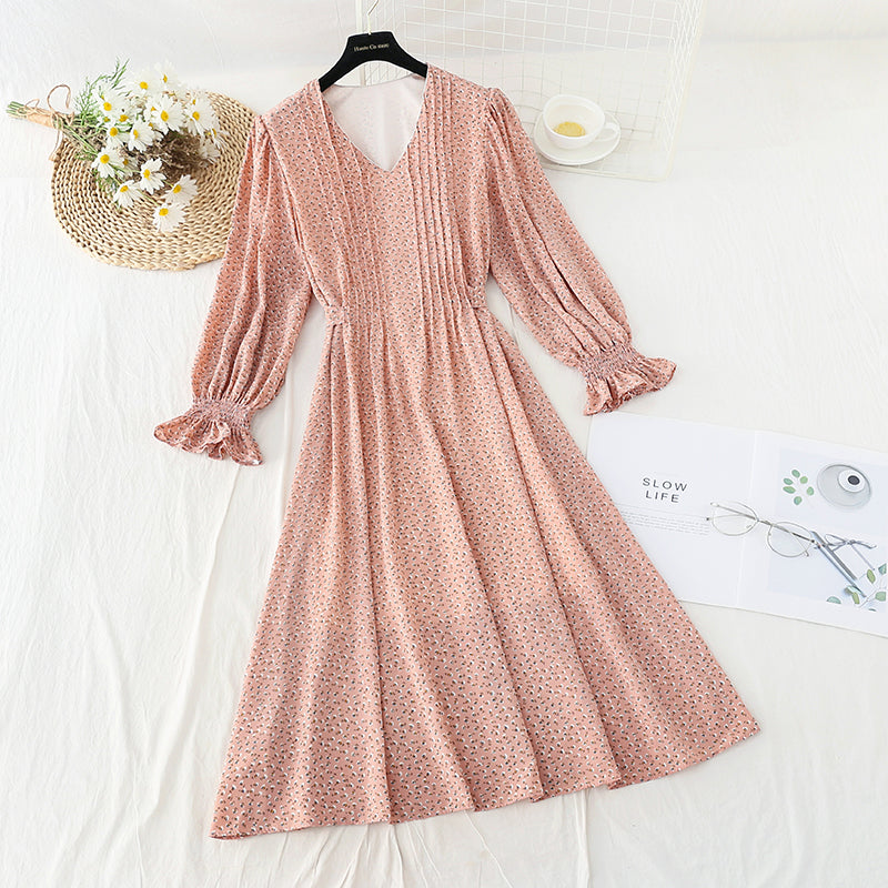Neues schmales Chiffon-Teabreak-Kleid aus Chiffon mit Taillenverschluss 4576