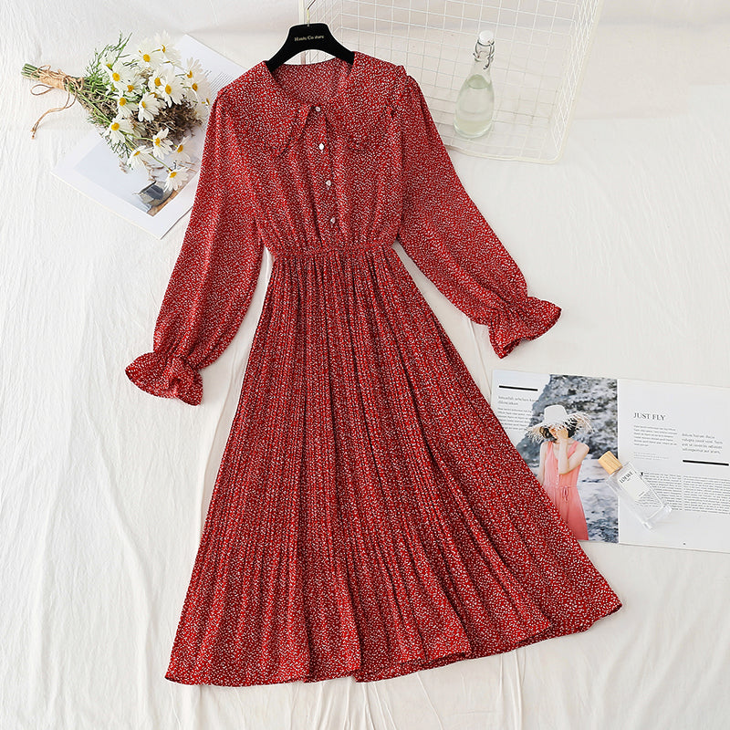 New French age reducing pleated skirt large swing skirt chiffon long skirt  4574