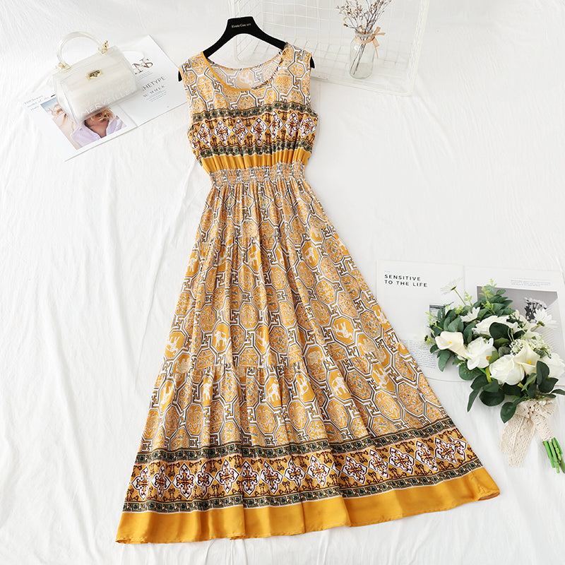 Long skirt with slim waist and French retro national style beach skirt  4126