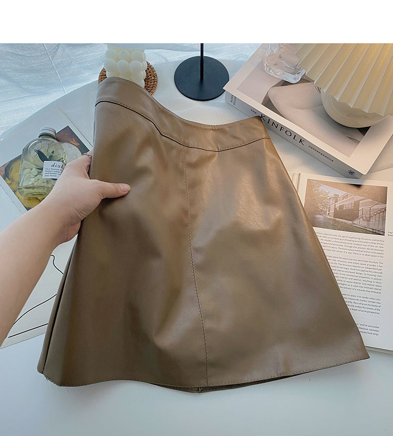 Einfarbiger Rock in A-Linie mit hoher Taille 5406