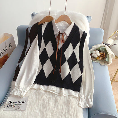 Vintage Lingge überlappende Strickweste 5026