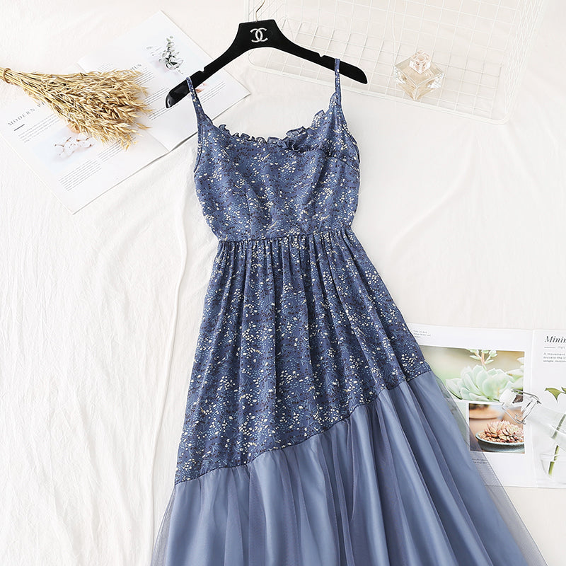 Vintage mesh Floral Chiffon Skirt with slim waist  4115