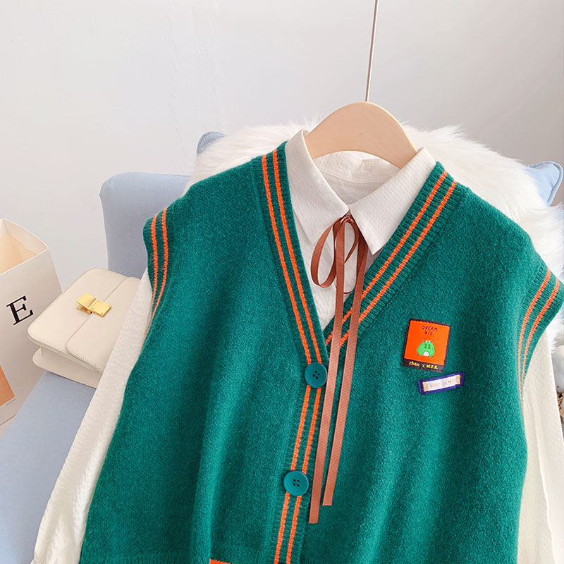Strickweste im College-Stil, Damen-Cardigan 5171