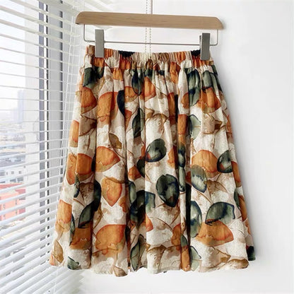 Small floral skirt, fresh and thin, drape A-line skirt  3576