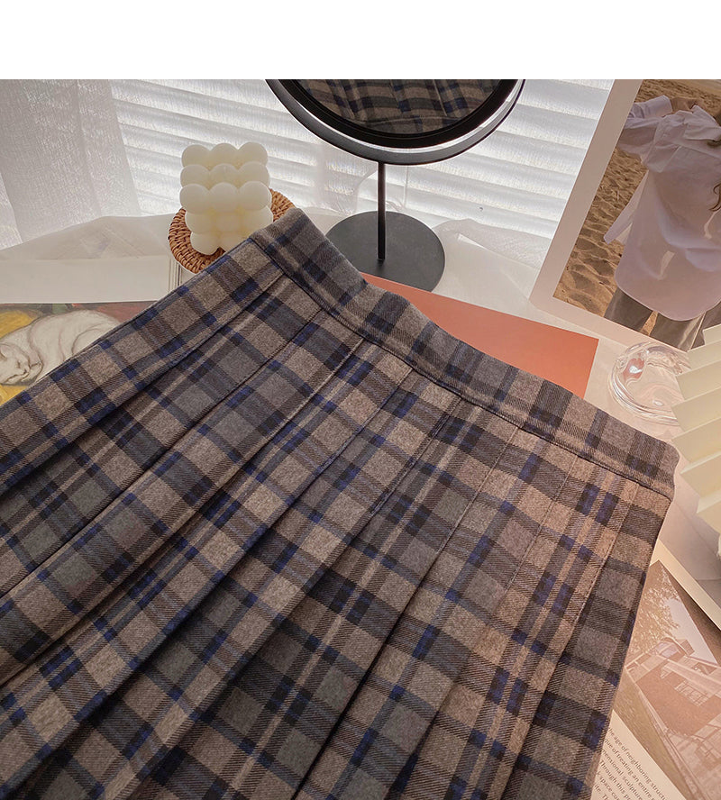 Alterungsreduzierender Retro-Studentenrock in A-Form mit hoher Taille und Karomuster 5473