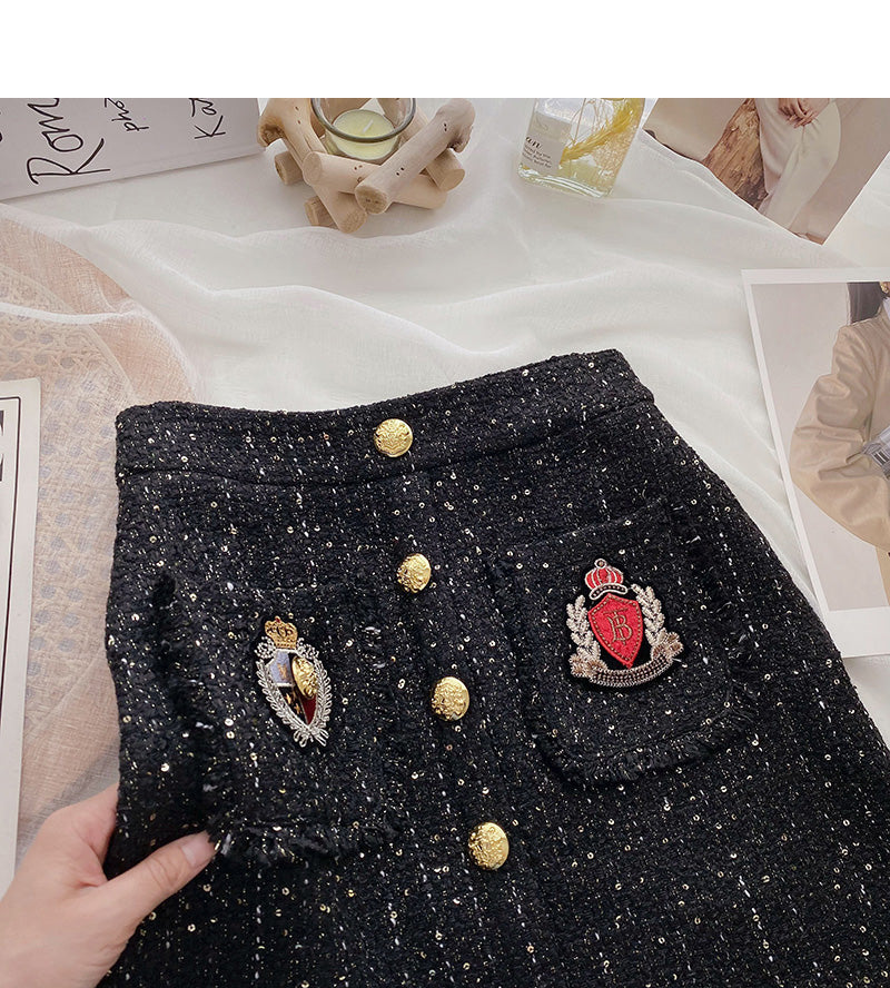 Small fragrant wind tweed A-shaped skirt  5368
