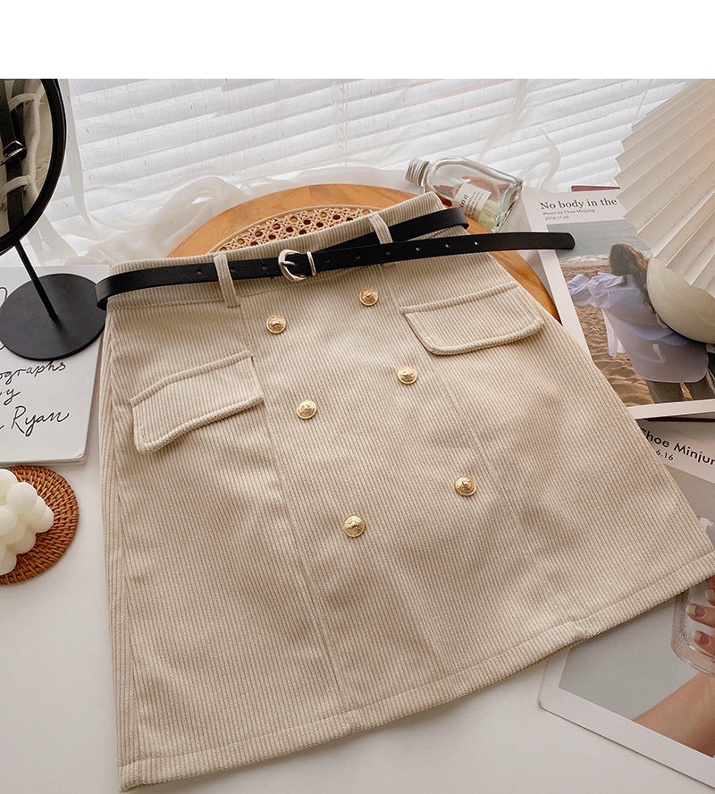 High waist wrap buttock double breasted design, slim retro skirt  5496
