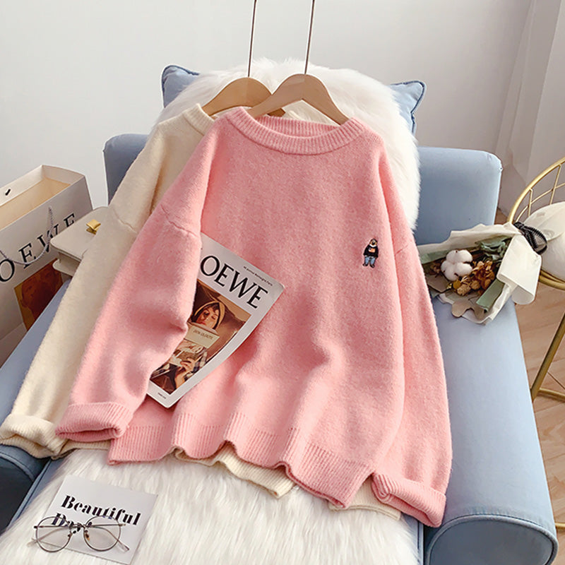 Bestickter Bärenpullover Vielseitiger Pullover für Damen 5029