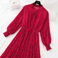 Chiffon Vintage wave point pleated knee bottom skirt  3845
