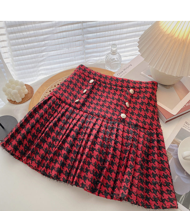 Koreanischer zweireihiger Design-Retro-Mode mit tausend Vögeln Faltenrock 5413