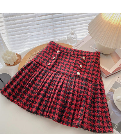 Koreanischer zweireihiger Design-Retro-Mode mit tausend Vögeln Faltenrock 5413