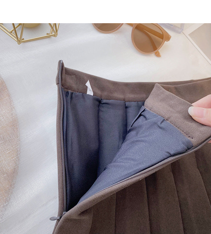 Korean simple and fashionable solid color high waist A-shaped skirt  5548