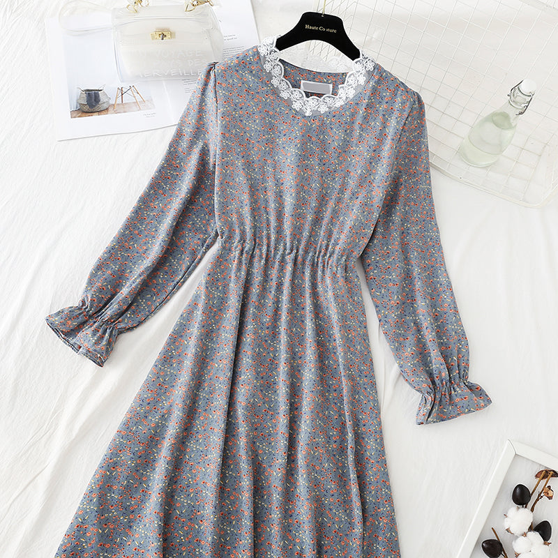 Korean cut waist lace up Floral Dress  4824