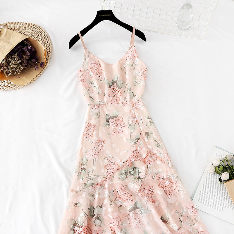 Strapskleid Floral Chiffon Fischschwanz Lotusblatt Seitenlänge 4116
