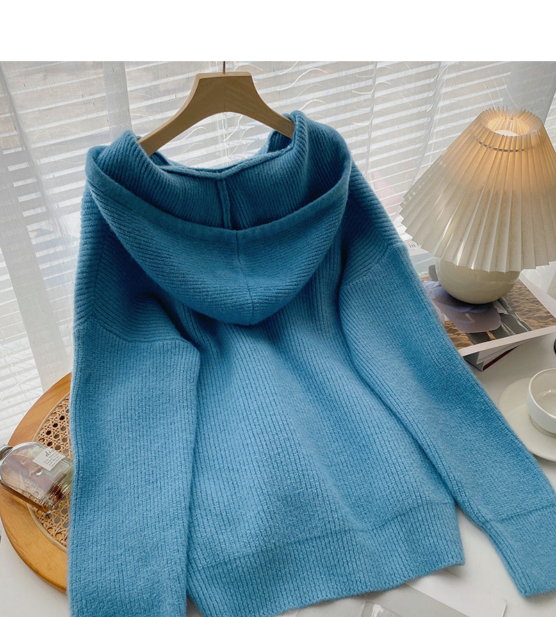 Design feel loose drawstring hooded long sleeve top  5980