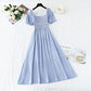 Französisches Retro-Kleid mit eckigem Ausschnitt und Blasenärmeln, Spitzenkante 4271