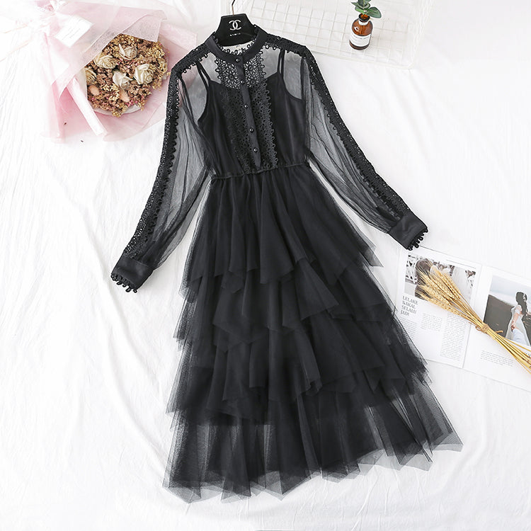 French Vintage Lace cake suspender fairy mesh dress  4371