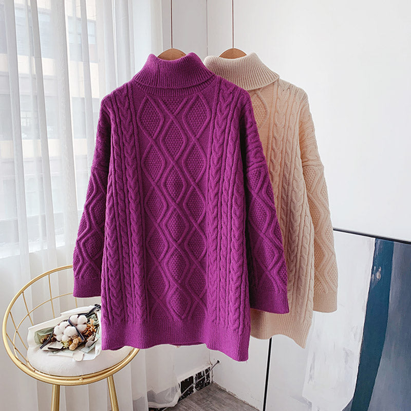Tragen Sie eine faule koreanische Jacke über dem Twist-Rollkragenpullover 4954