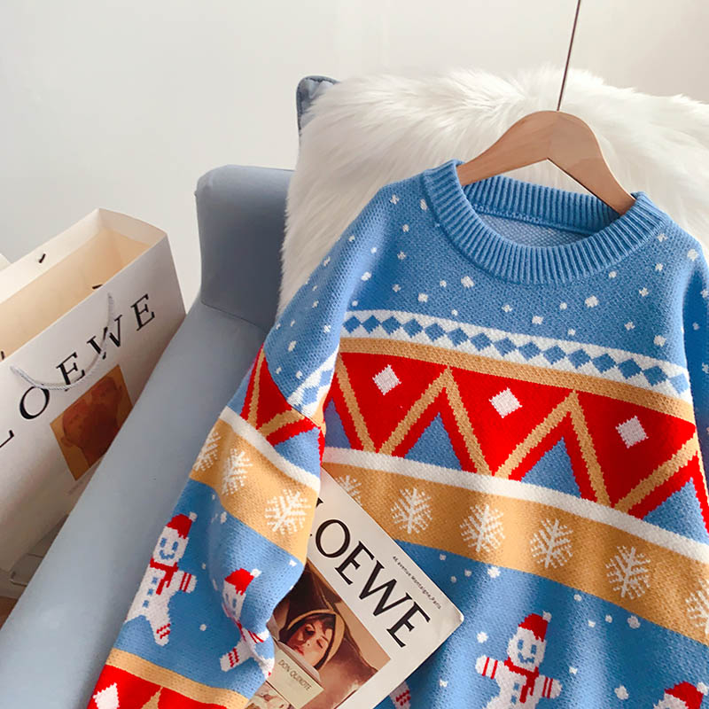 Roter Pullover mit Rundhalsausschnitt im Weihnachtsstil 5132