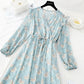 New French retro aging flying sleeve V-neck Chiffon Skirt  4702