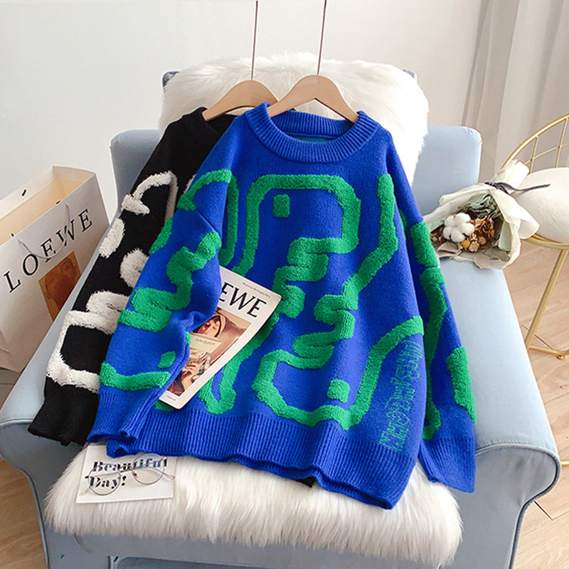 Lazy wind three-dimensional flocking sweater female  4952