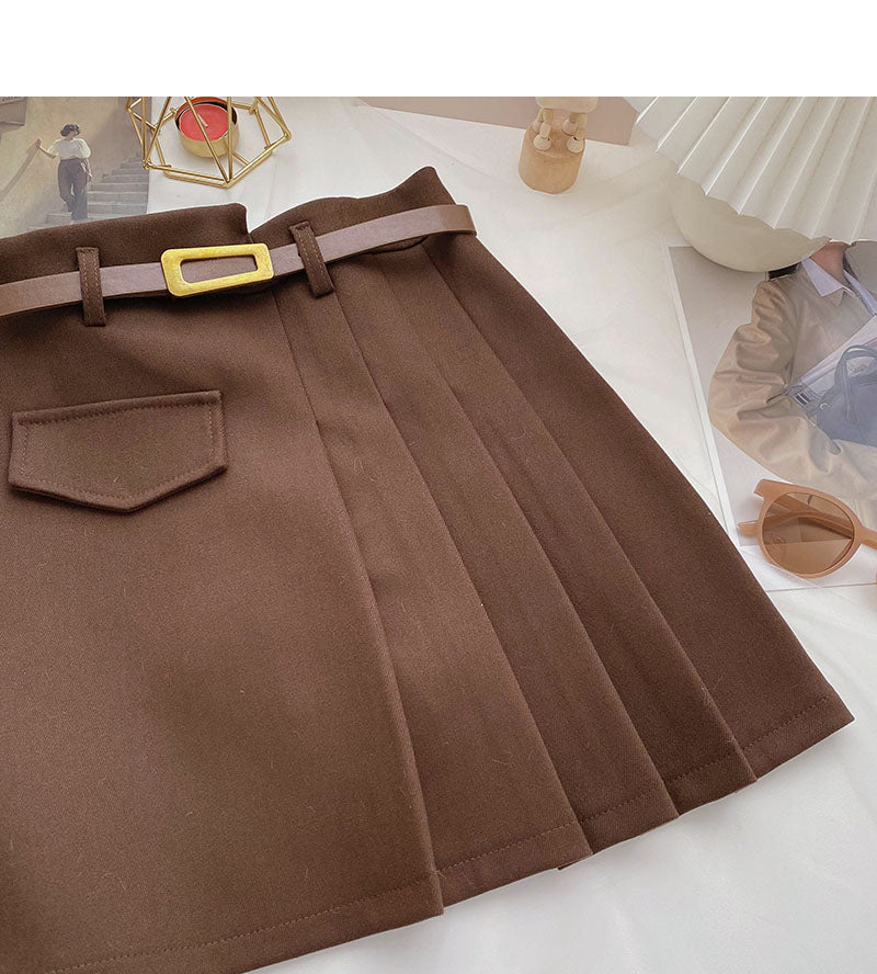 Pleated skirt, irregular, slim, fashionable A-line skirt with belt  5360