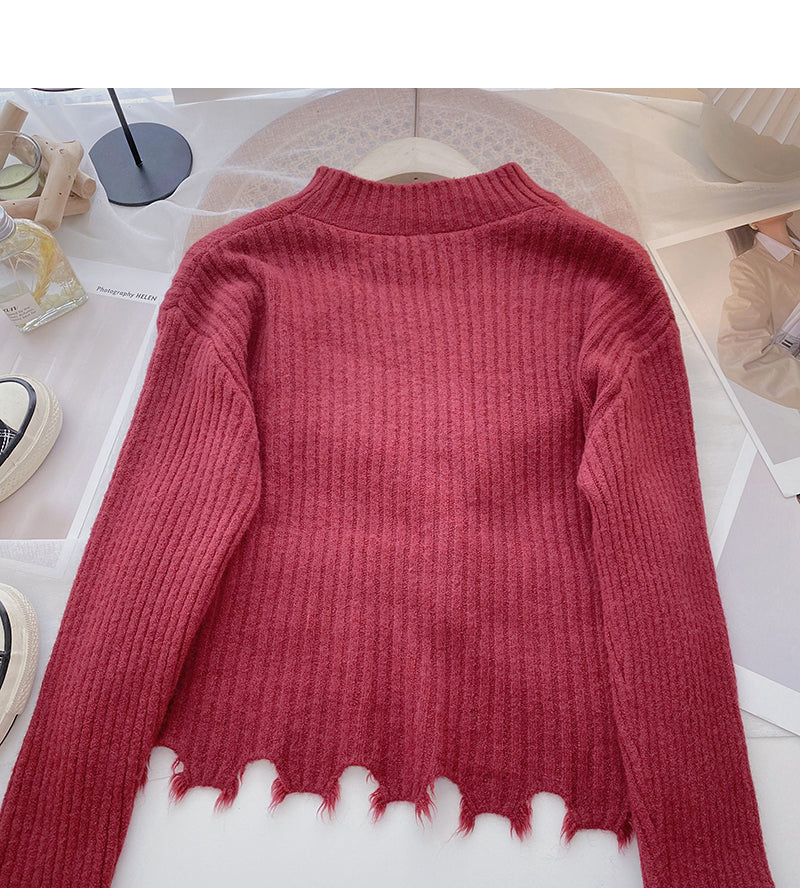 Loser vielseitiger Pullover mit Rundhalsausschnitt, unregelmäßiges kurzes Top 6183