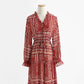 V-neck floral skirt elegant long sleeve dress  3739