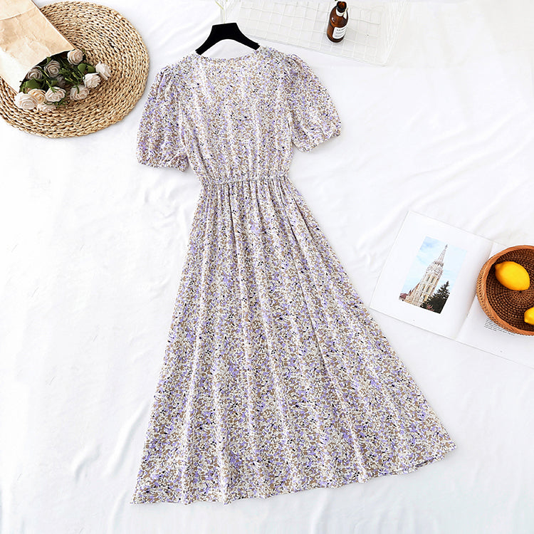 New chiffon skirt temperament gentle wind French slim skirt  4659