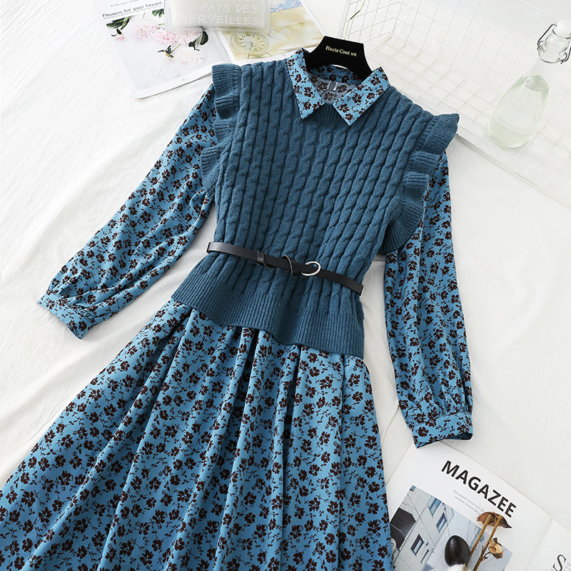 New suit knitted sweater vest skirt two piece suit foreign style  4744