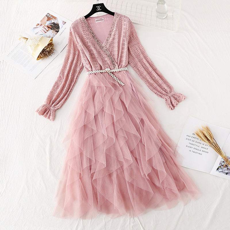 Lace dress mesh stitched cake skirt  4381
