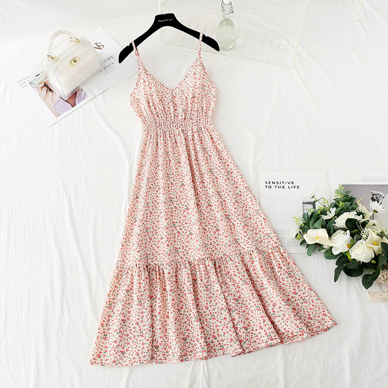 Suspender dress new sweet floral skirt French Retro  4857