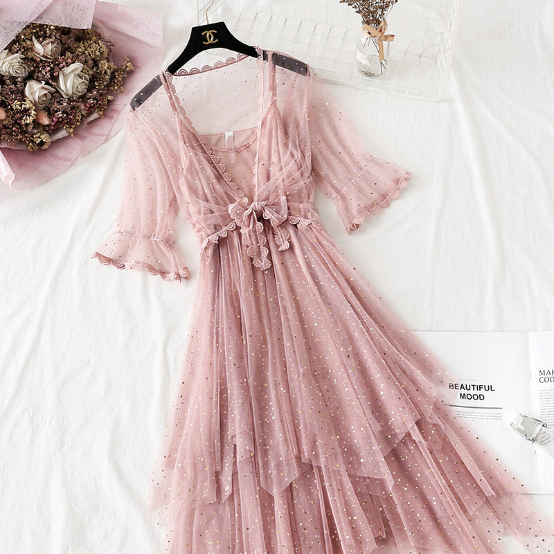Super xiansen sweet suspender long skirt suit  4322