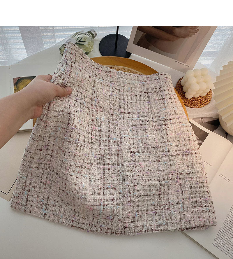 Jupe portefeuille taille haute en tweed rétro à carreaux Gas 5503