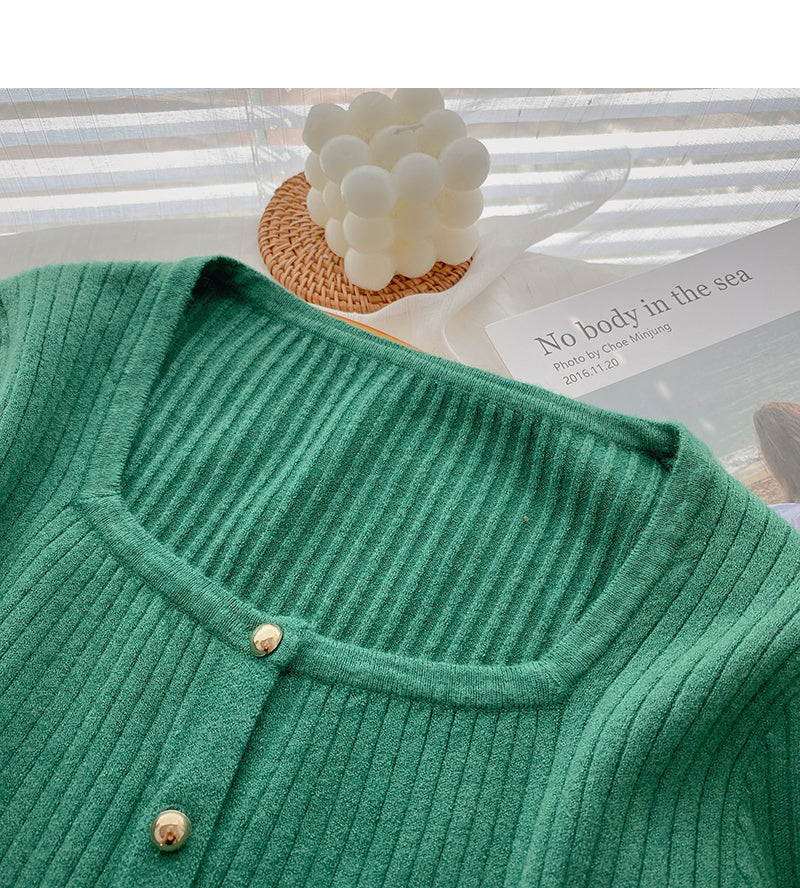 Long sleeve Pullover small square neck sweater  6636